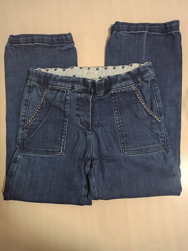 Nanos Girls Dark Wash Blue Straight Denim Jeans Studded Pockets Solid