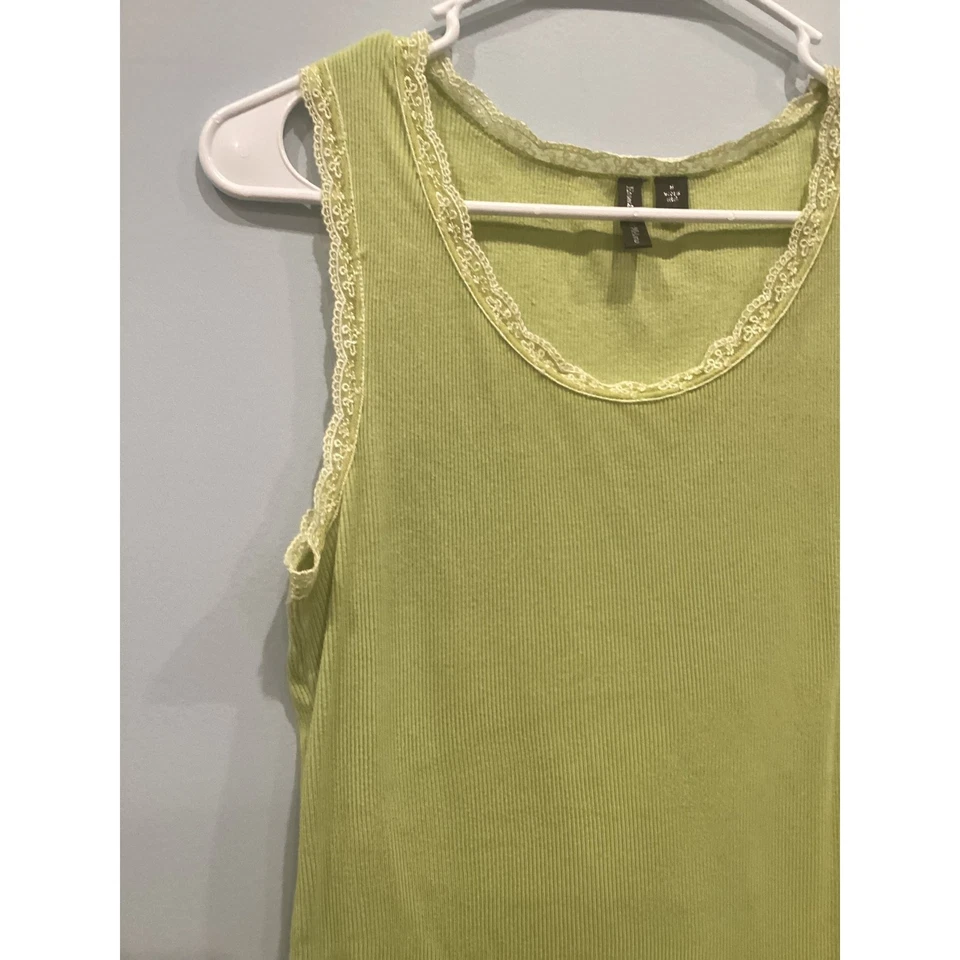 Camiseta sin mangas para mujer Y2K mediana dobladillo de lechuga encaje acanalada algodón bosque hadas grunge Foto 2 de 4