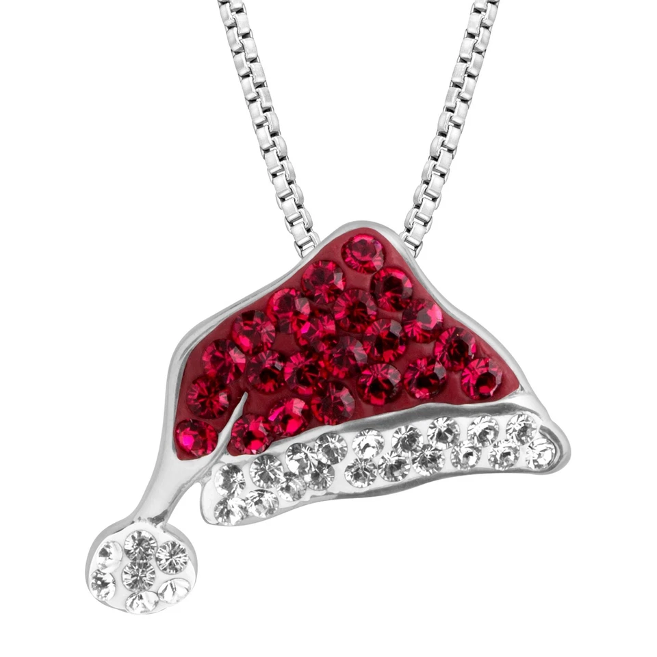 Crystaluxe Santa Hat Pendant with Crystals in Sterling Silver, 18"