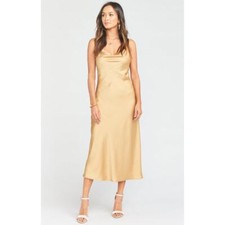 Show Me Your Mumu Verona Cowl Dress True Gold Luxe Satin Size XL NWT