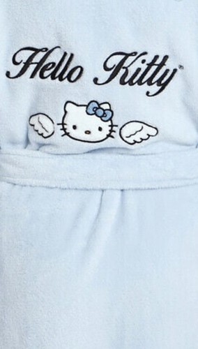 New Angel Hello Kitty Large Bath Lounge Robe Womens Blue Cat Ears Hoodie Sanrio - Picture 2 of 5