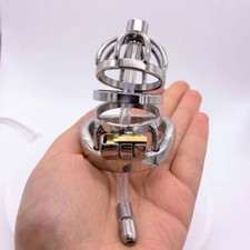 Steel Chastity Belt Cage with Sounds Sounding Lockable 3 Sizes Ring for Male