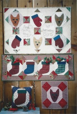 PATTERN Cat Quilt & Christmas Stocking Table Runner & Pillow NEW Suzannes Art