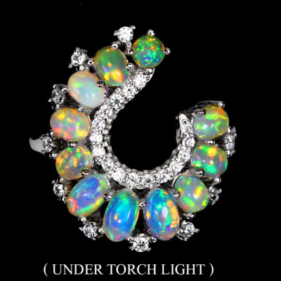 925 Sterling Silver Ring Oval Fire Opal Natural  Gemstone Jewelry 8