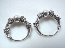 Bali Hoop Earrings 925 Sterling Silver with 5 Decorative Accents 11 mm