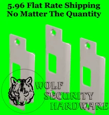 Lot of 3 Brushed Stainless Strike Plate ASA ANSI Metal Door Prep 1 1/4 X 4 7/8 