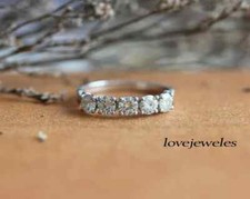 Lab-Created 5 Stone 1.20CT Round Cut Diamond Wedding Band Ring 925 Silver