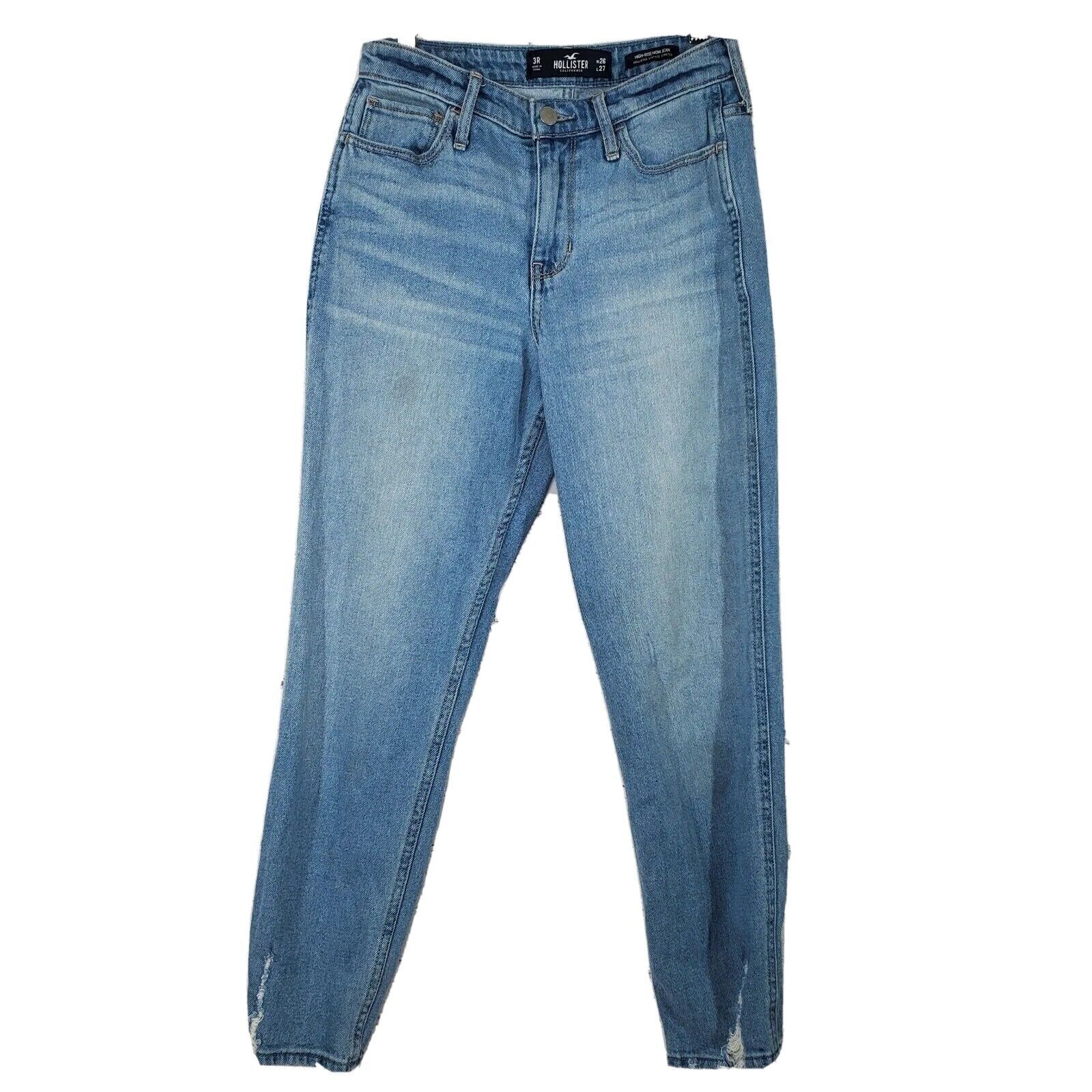 Hollister Womens High Rise Mom Jeans Junior Size 3 Distressed Stretch Light Wash-image