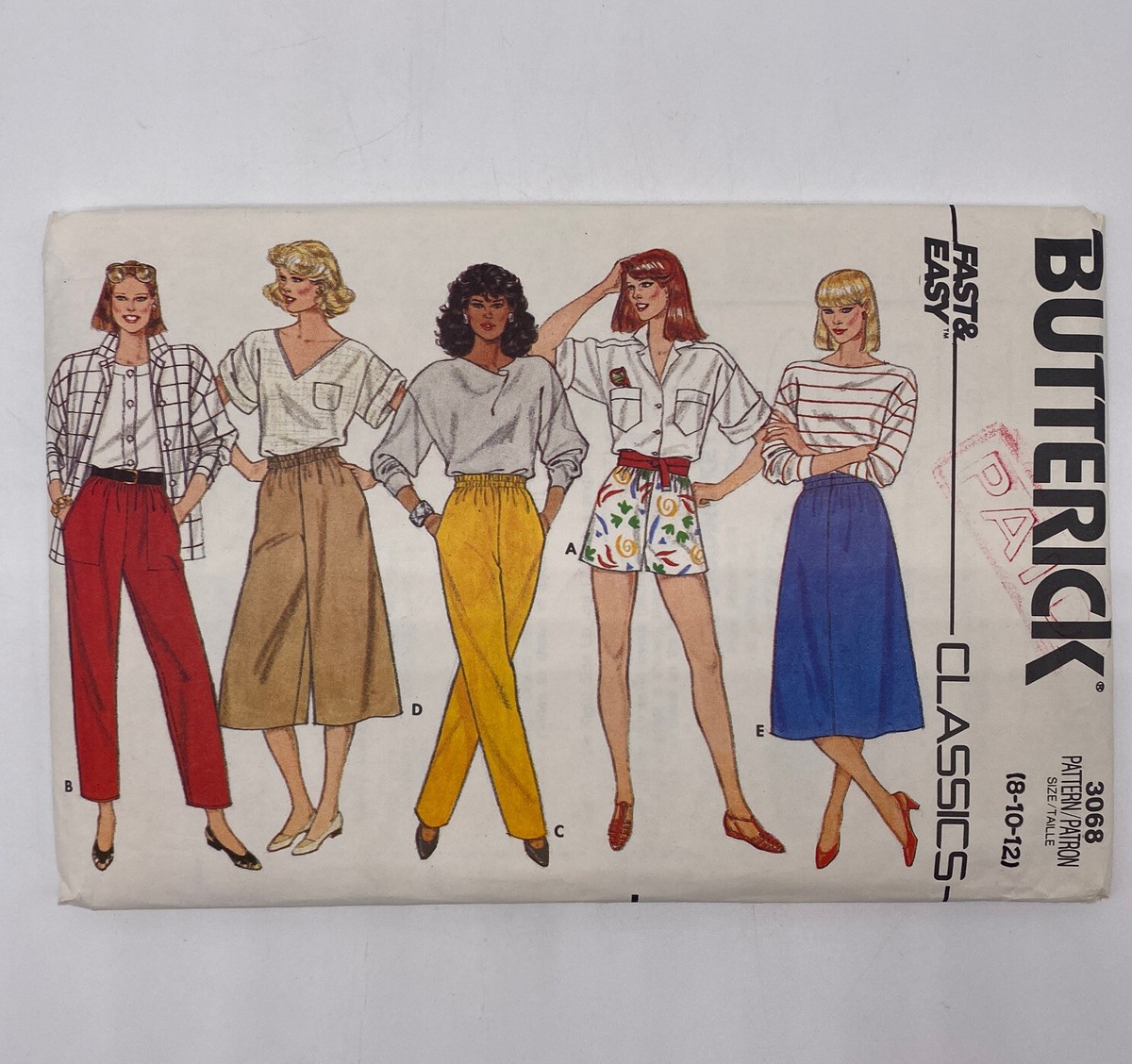 Vintage Butterick 3068 Misses Pants Shorts Skirt Sewing Pattern