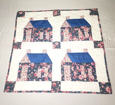 Hand Quilted Stitched Quilt Wall Hanging Country Cottage Cabin Floral Fabric