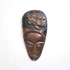 Vtg African Wood Tribal Mask Turtle Hand Carved Wall Decor Africa Handmade 12x6"