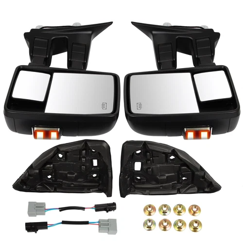 Power Heated Tow Mirrors For 99-07 Ford F250-F550 Super Duty Smoke Turn Signal