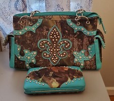 Camouflage Western Purse Women Camo Shoulder Bag And Wallet Turquoise