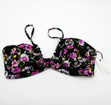 Shade  Shore XL Bikini Top Black Pink Floral Padded Womens Swimwear Ruffle New