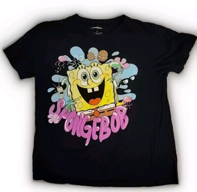 Nickelodeon™Black Tee Short Sleeves Crew Neck Spongebob Size L | eBay