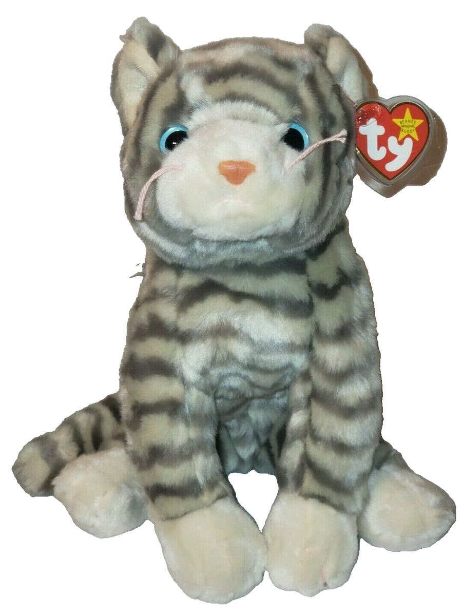 Ty Beanie Buddy Large Plush SILVER the Tabby Cat 11