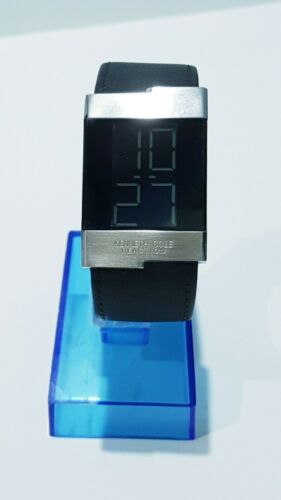  Vintage Kenneth Cole Slim Square Cube Bracelet Leather Black Digital Watch - Picture 1 of 12