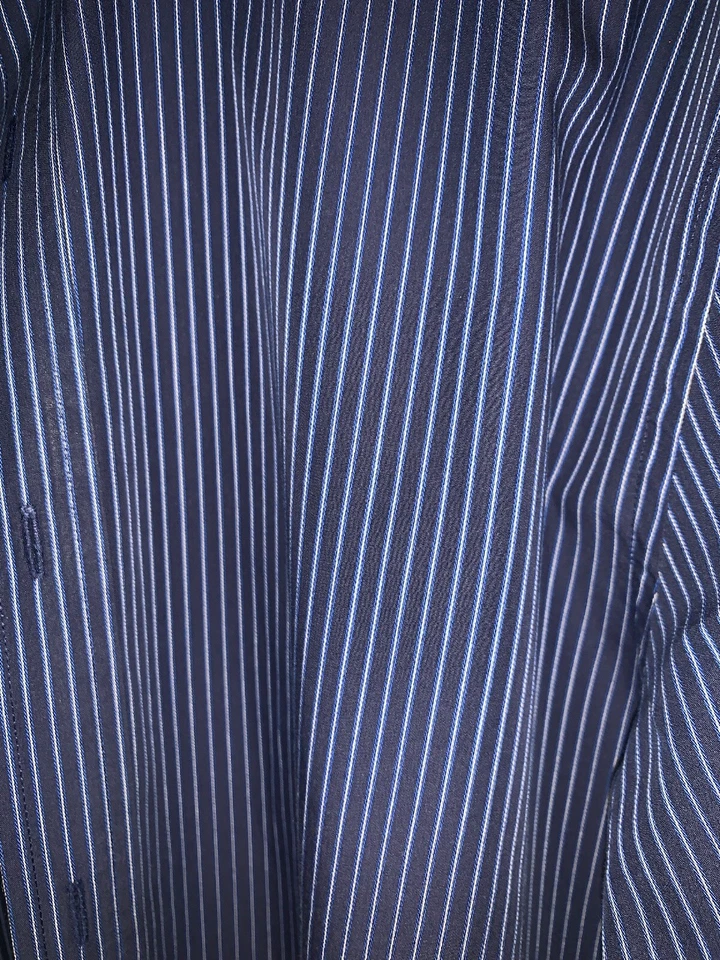 English Laundry Manga Larga Azul Marino Profundo Blanco Rayas Talla 16X35 Para Hombre Excelente Estado Foto 4 de 4