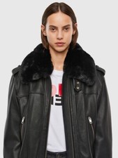 Diesel Womens Leather Aviator Flight Jacket Size Small Black Brand New Rrp £800