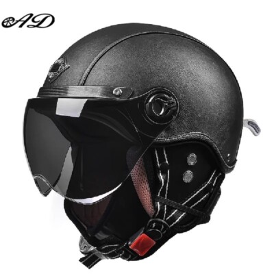 AD Retro Motorradhelme mit Harley Visier Leder Schutzhelm für Herren