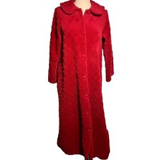 Vintage Sears At Home Wear maxi red robe buttons lounge fleece women's Medium