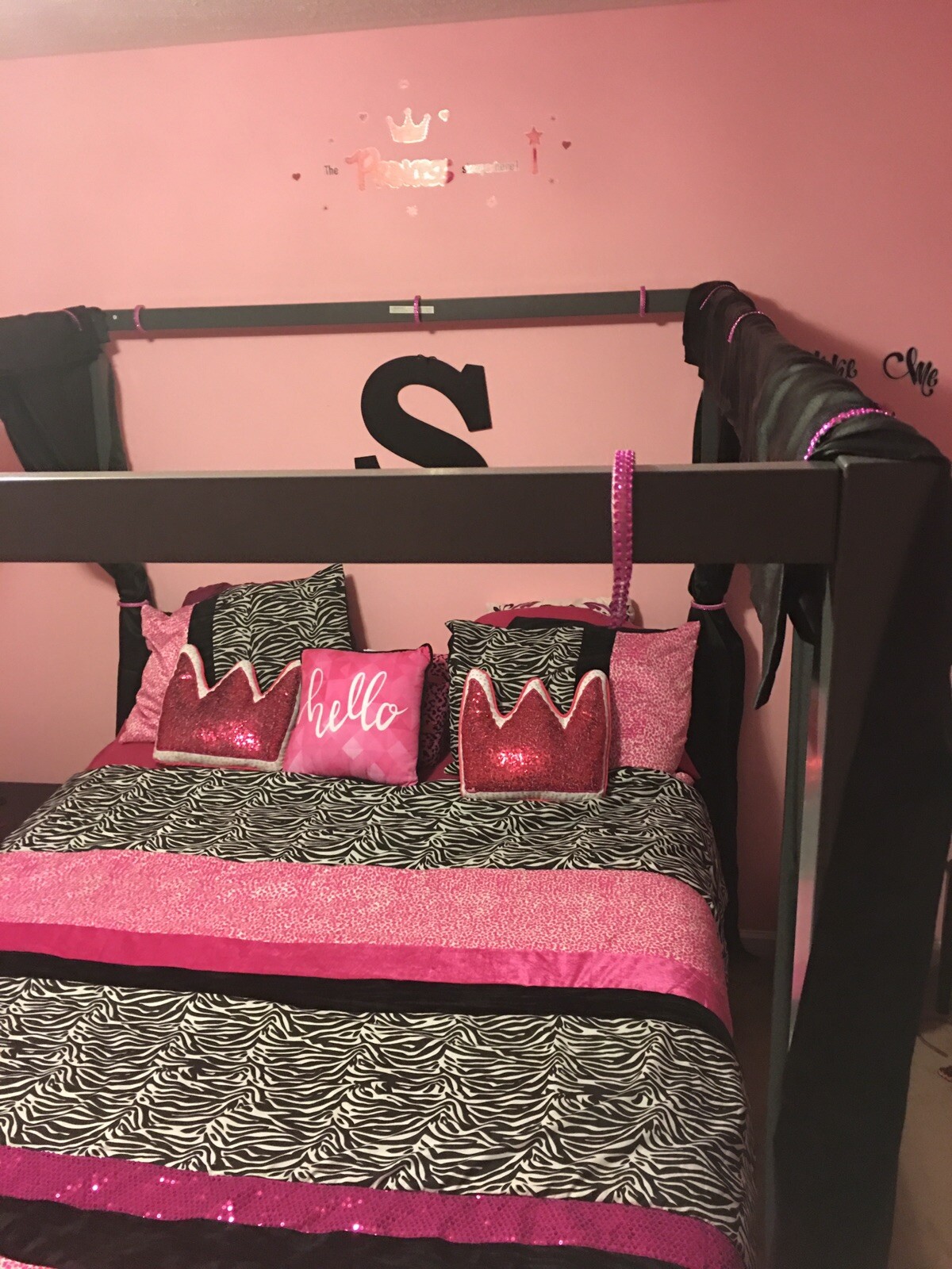 Queen Size Gray Grey Metal Canopy Bed Frame Headboard Modern Bedroom Furniture