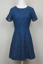 J. Crew Factory Women's Lace Floral Blue Dress Short Sleeve Knee Length Size 2