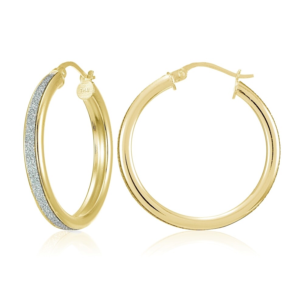 Boucles D'oreilles Créoles En Argent Sterling Plaqué Or Jaune Flash - Diamètre 20mm, épaisseur 2.3mm - Silverspeck