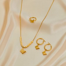 Butterfly Jewelry Set, Necklace Earrings Ring Three-piece Set, Stainless Steel