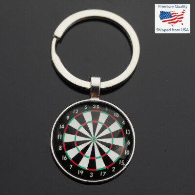 Dart Board Glass Dome Cabochon Keychain Key Chain Ring - Darts Sport Player Gift
