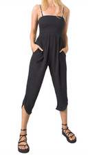 NEW PRANA BLACK FERNIE SMOCKED JUMPSUIT PANTS ROMPER 1973221 SIZE SMALL