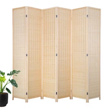6 Panel Bamboo Room Divider, Folding Privacy Wall Divider Freestanding Partition