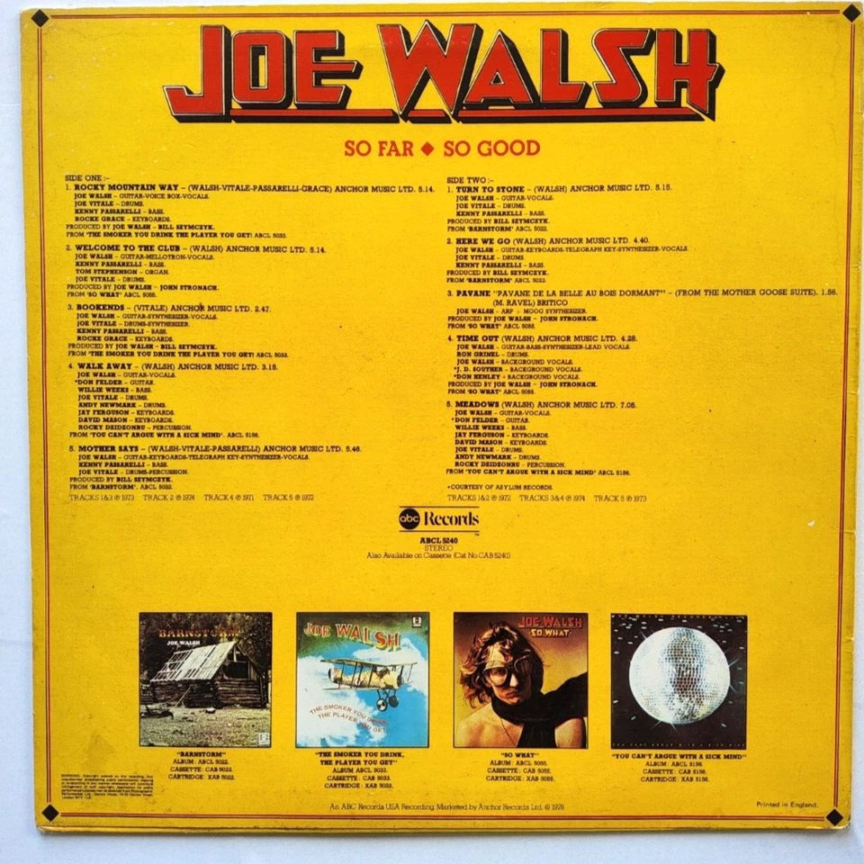 Joe Walsh – So Far So Good 1978 LP Album vinyl record rock 70's black - Image 4 of 4