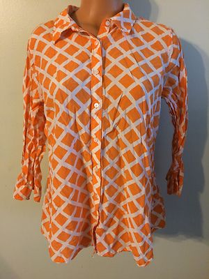   Women's JCP Size 1X Button Down Shirt Sheer Silk Blend Blouse 3/4 Sleeve Top