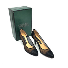 Vintage 80s Maude Frizon Paris Black Tulle/Mesh and Leather Pumps 36.5 EU/6 US