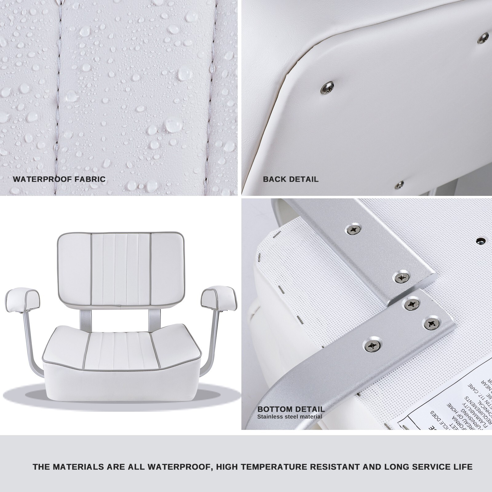 NORTHCAPTAIN Pontoon Captain Bucket Seat with Armrest,White/Grey Piping