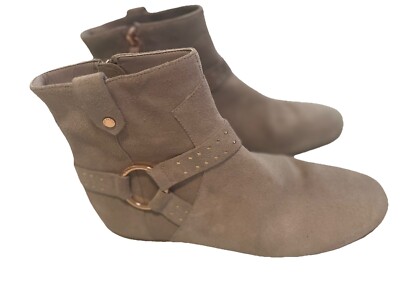 Ted Baker London Suede Gray Sonora Studded Rose Gold Ankle Booties Size 38 US 8