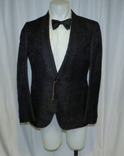 Ermenegildo Zegna Couture Dark Navy Jacquard Paisley Evening Jacket 42R NWT