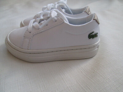 LACOSTE CLASSIC WHITE LEATHER INFANT BABY TODDLER TRAINER SHOES SNEAKERS SZ 5.5