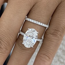 14K White Gold Bridal Rings-Set 5.9ct Oval Lab-Created Diamond E/VVS2