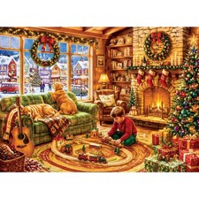 Cozy Christmas Cabin Playing Games Jigsaw Puzzle 500 Pieces