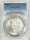 1887 US MORGAN SILVER $1 DOLLAR COIN PCGS MINT STATE 64