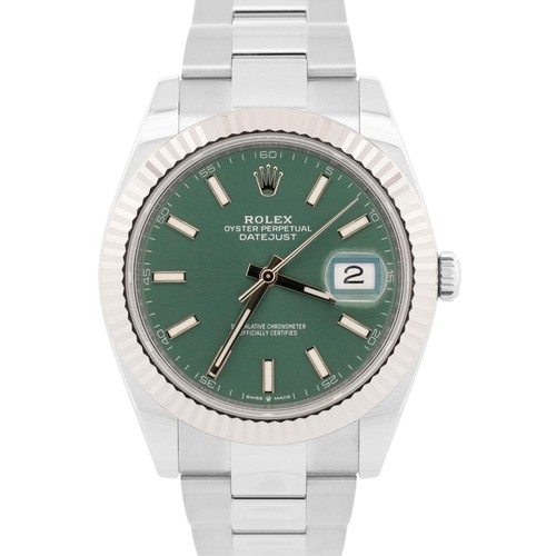 2023 PAPERS Rolex DateJust 41mm MINT GREEN 18K Gold Steel OYSTER 126334 BOX