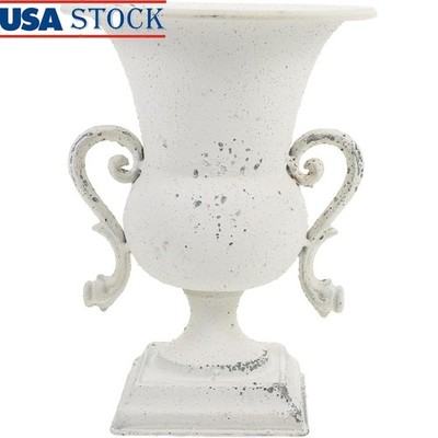 Vintage White Iron Planter Elevated Foot Roman Style Home Decor Flower Pot New