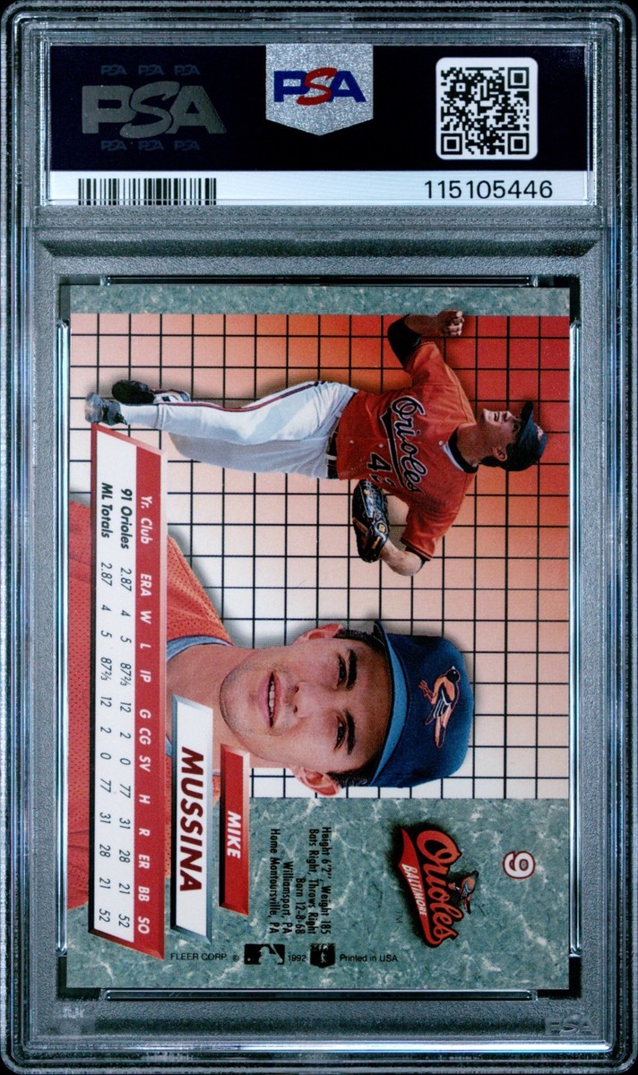 PSA 9 MINT 1992 ULTRA MIKE MUSSINA #9 ORIOLES ROOKIE RC HOF 05446