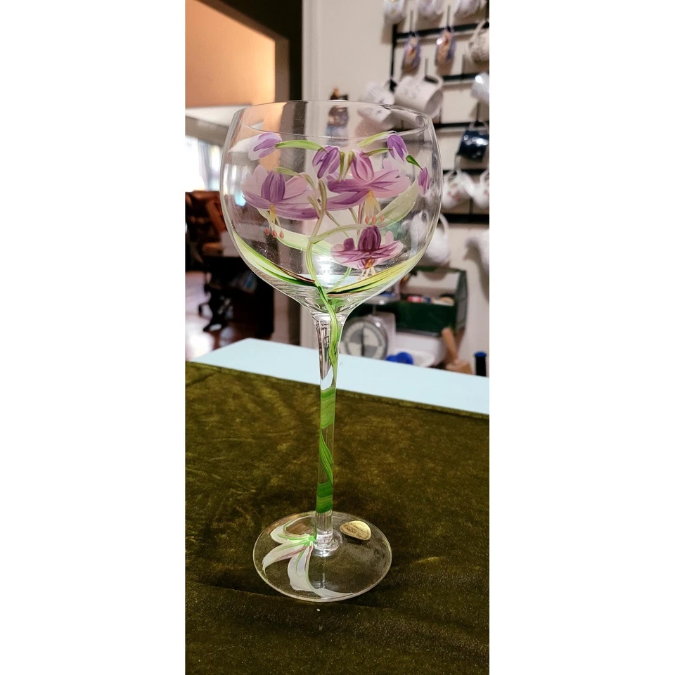 Bloque de cristal, pintado a mano, copas sopladas a boca. Colección Lirios Tropicales. Foto 2 de 4