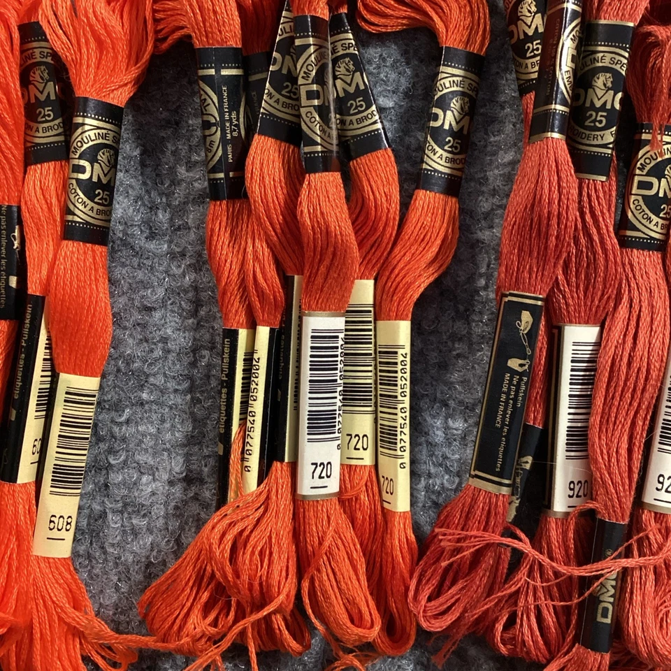 DMC Embroidery Floss Lot of 34 Mixed Orange 27 Yd Skein 947 740 920 720 608 783 - Image 3 of 4
