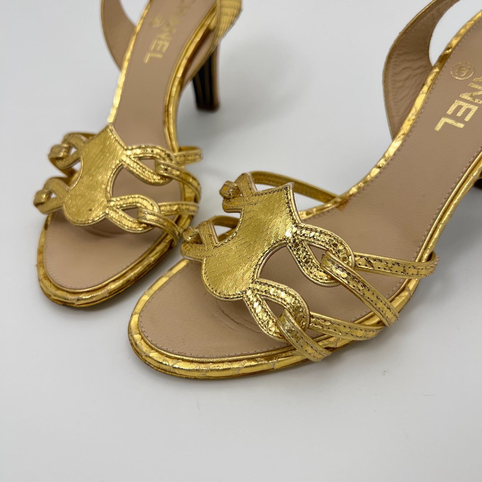 Chanel |Authentic Gold Metallic Snake Leather CC … - image 3