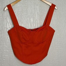 PrettyLittleThing Orange Corset Crop Top Zip Back Sweetheart Neck Size 6