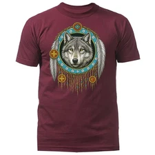 Native American-Inspired Wolf Dreamcatcher Feather Animal T-shirt